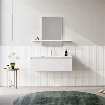 Orka Salina Banyo Dolabı Takımı, 120 cm, Mat Beyaz Lake (Ledli Ayna), 5007419