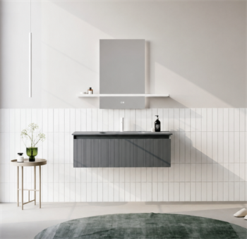 Orka Salina Banyo Dolabı Takımı, 120 cm, Mat Antrasit Lake (Ledli Ayna), 5007421