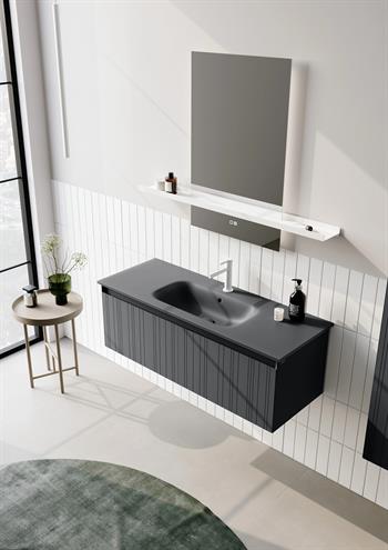 Orka Salina Banyo Dolabı Takımı, 120 cm, Mat Antrasit Lake (Ledli Ayna), 5007421