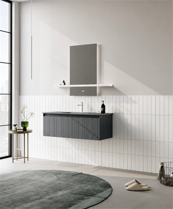 Orka Salina Banyo Dolabı Takımı, 120 cm, Mat Antrasit Lake (Ledli Ayna), 5007421