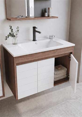 Orka Serra 100 cm Navaro/Beyaz Banyo Dolabı Alt Modül ve Lavabo, 5007553
