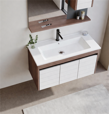 Orka Serra 100 cm Navaro/Beyaz Banyo Dolabı Alt Modül ve Lavabo, 5007553