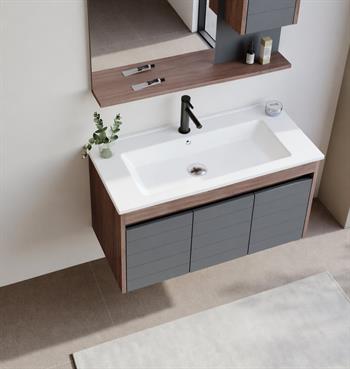 Orka Serra 100 cm Navaro/Antrasit Banyo Dolabı Alt Modül ve Lavabo, 5007559