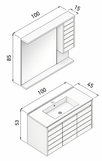 Orka Serra 100 cm Navaro/Beyaz Banyo Dolabı Takımı, 5007556