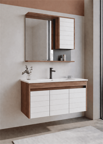 Orka Serra 100 cm Navaro/Beyaz Banyo Dolabı Takımı, 5007556