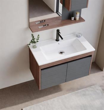 Orka Serra 85 cm Navaro/Antrasit Banyo Dolabı Alt Modül ve Lavabo, 5007558