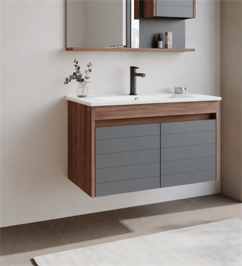 Orka Serra 85 cm Navaro/Antrasit Banyo Dolabı Alt Modül ve Lavabo, 5007558