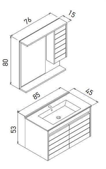 Orka Serra 85 cm Navaro/Beyaz Banyo Dolabı Takımı, 5007555
