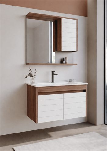 Orka Serra 85 cm Navaro/Beyaz Banyo Dolabı Takımı, 5007555