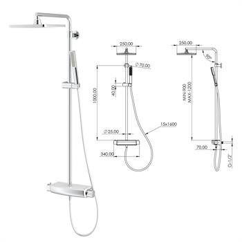 Teska Duş Kolonu, Mira, Termostatik, İki Yönlü, Siyah Camlı, DK2921C