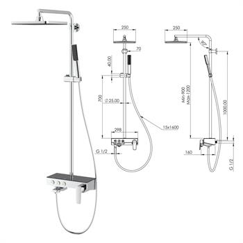 Teska Duş Kolonu, Niagara, Üç Yönlü, Siyah Camlı, NG3501S