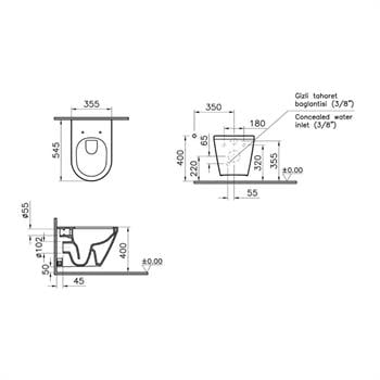 VitrA Asma Klozet, Integra Rim-ex, Kanalsız, Termostatik, Entegre Ara Musluklu, 7041B003-7211
