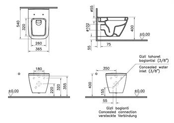VitrA Asma Klozet Integra Square, Gizli Montaj, 7081L003-0090