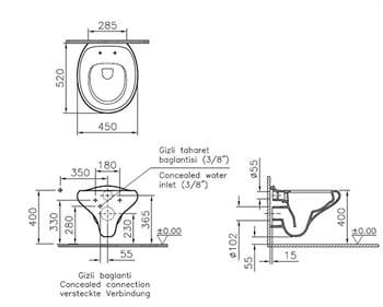 VitrA Asma Klozet, İstanbul Rim-ex, Kanalsız, Beyaz, 4518B403-0090