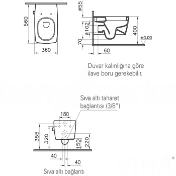 VitrA Asma Klozet, Metropole, 56 cm, 5676B003-0559  (sadece istanbul teslimat için uygundur )