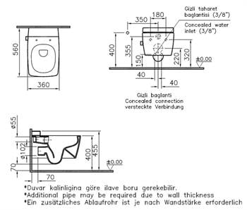 VitrA Asma Klozet Metropole Rim-ex Kanalsız, Vitrafresh Deterjan Hazneli ve Entegre Ara Musluklu, 7672B003-1687