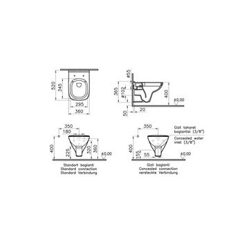 VitrA Asma Klozet, S20, Square Smoot Flush, Kanalsız, 52 cm, 7508L003-0850  (sadece istanbul teslimat için uygundur )