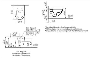 VitrA Asma Klozet, Sento, 54 cm, 4448B003-0559  (sadece istanbul teslimat için uygundur )