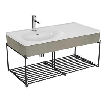 Vitra Equal Lavabo Ünitesi Asimetrik Lavabolu, Raflı, 100 Cm, Beton 66042