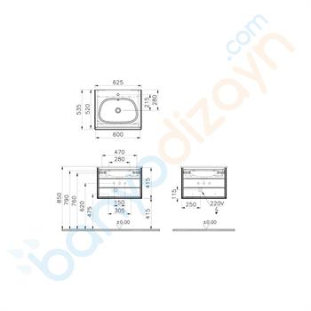 Vitra Frame Lavabo Dolabı, 60 cm, Lavabolu, Mat Bej-Moka Meşe (5707 Mat Bej Lavabo Dahil)