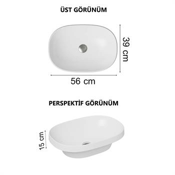 Vitra Frame Tezgah Üstü Oval Lavabo, 56 cm, Beyaz, 5652B403-0016 