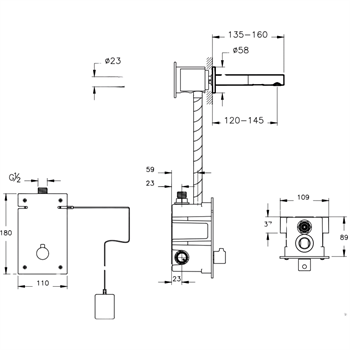 Vitra Lavabo Bataryası, Duvardan, Ankastre, Fotoselli , Origin (Çift Su Girişli - Elektrikli), Kısa, Mat Siyah A4721736