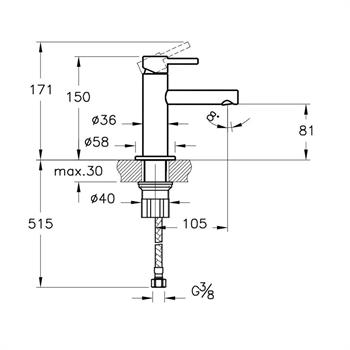 Vitra Lavabo Bataryası, Origin, Kısa, Fırçalı Nikel, A4255534