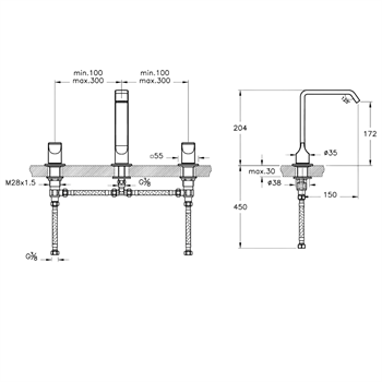Vitra Lavabo Bataryası, Suit, 3 Delikli, Soft Bakır, A4278429