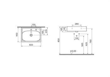 Vitra Lavabo, Equal, 60 cm (Entegre Temassız Sıvı Sabunluk Deliklidir) 7241B403-1514  (sadece istanbul teslimat için uygundur )
