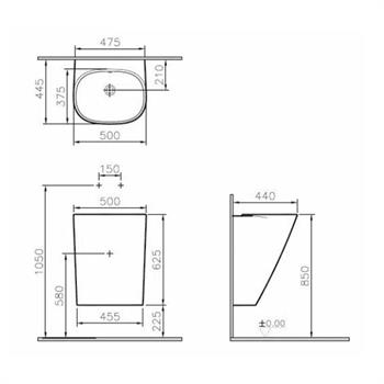 Vitra Lavabo, Frame Monoblok, 50 cm, Beyaz, Armatür Deliksiz, 5799B403-0012  (sadece istanbul teslimat için uygundur )
