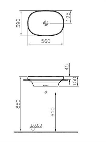 Vitra Lavabo, Frame, Tezgah Üstü, Oval, 56 cm, Siyah, 5652B470-0016  (sadece istanbul teslimat için uygundur )