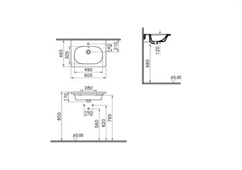 Vitra Lavabo, Zentrum, Orta Armatür Delikli, Etajerli, 60x46 cm, 7791B003-0001