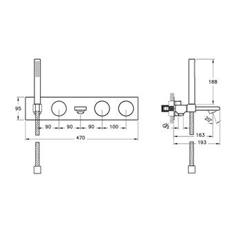 Vitra Memoria Ankastre Banyo Bataryası (3 Yollu Yönlendiricili), Krom - Siyah A4285358