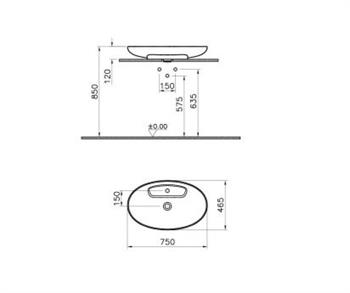 Vitra Memoria Dikdörtgen Çanak Lavabo, 75 cm, Mat Siyah, 5881B483-0041