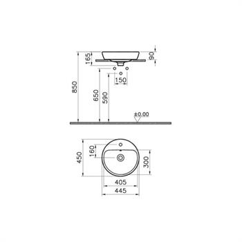 Vitra Metropole Armatür Bantlı Yuvarlak Çanak Lavabo, 45 cm, 5941B003-0001