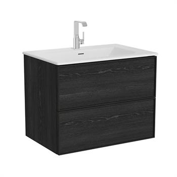 Vitra Metropole Edge Lavabo Dolabı, Çift Çekmeceli, Etajerli Lavabolu, 80 Cm, Siyah Meşe 67193