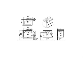 Vitra Metropole Edge Lavabo Dolabı, Çift Çekmeceli, Etajerli 3 Armatür Delikli Lavabolu, 80 Cm, Ceviz 67454