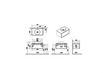 Vitra Metropole Edge Lavabo Dolabı, Tek Çekmeceli, Parlak Beyaz Çanak Lavabo ve Seramik Tezgahlı, 80 cm, Ceviz  67158 