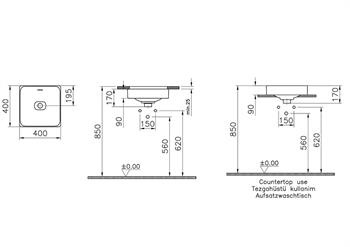 Vitra Metropole Kare Çanak Lavabo, 40 cm, 7533B003-0673