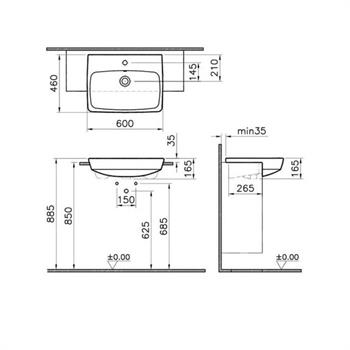 Vitra Metropole Yarım Tezgah Lavabo, 60 cm, 5679B003-0001
