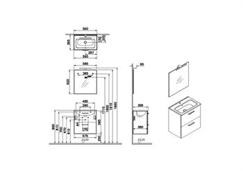 Vitra Mia Demonte Set, 60 Cm, Çekmeceli, (Lavabo Dolabı, Aydınlatmalı Ayna), Cordoba 75103