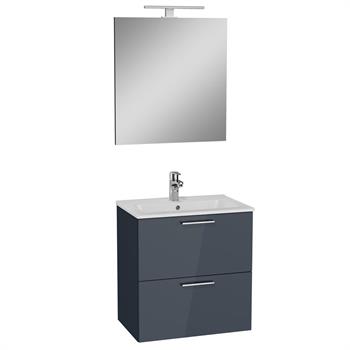 Vitra Mia Demonte Set, 60 Cm, Çekmeceli, (Lavabo Dolabı, Aydınlatmalı Ayna), Antrasit 75102