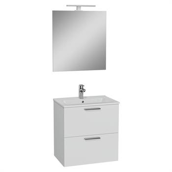 Vitra Mia Demonte Set, 60 Cm, Çekmeceli, (Lavabo Dolabı, Aydınlatmalı Ayna), Parlak Beyaz 75021