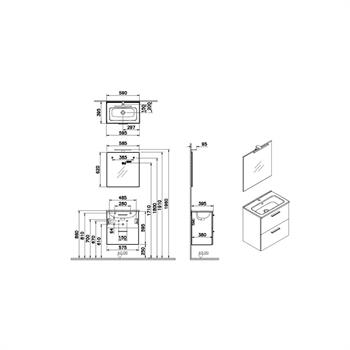 Vitra Mia Demonte Set, 60 Cm, Çekmeceli, (Lavabo Dolabı, Aydınlatmalı Ayna), Antrasit 75102