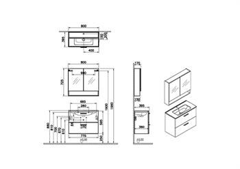 Vitra Mia Demonte Set, 80 Cm, Çekmeceli, (Lavabo Dolabı, Raflı-Dolaplı Ayna), Beyaz 66050