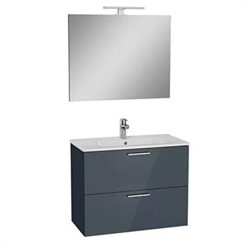 Vitra Mia Demonte Set, 80 Cm, Çekmeceli, (Lavabo Dolabı, Aydınlatmalı Ayna), Antrasit 75100
