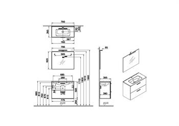 Vitra Mia Demonte Set, 80 Cm, Çekmeceli, (Lavabo Dolabı, Aydınlatmalı Ayna), Antrasit 75100