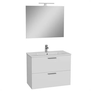 Vitra Mia Demonte Set, 80 Cm, Çekmeceli, (Lavabo Dolabı, Aydınlatmalı Ayna), Parlak Beyaz 75024