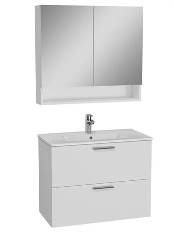 Vitra Mia Demonte Set, 80 Cm, Çekmeceli, (Lavabo Dolabı, Raflı-Dolaplı Ayna), Beyaz 66050