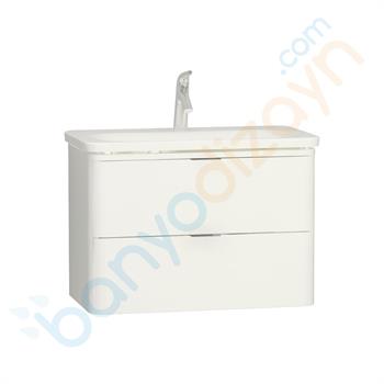 Vitra Nest Trendy Çift Çekmeceli Lavabo Dolabı, 80 cm, Parlak Beyaz (Lavabo Dahil), 56441